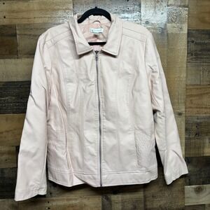 christopher & banks Pink Faux Leather Moto Jacket Sz XL Ribbed Details Zip Front